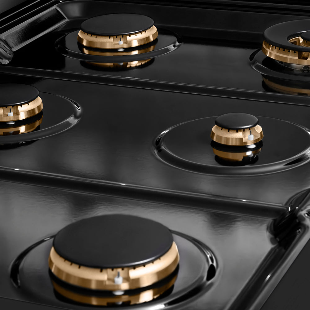 ZLINE Autograph Edition Paramount 36-inch range in black stainless steel and champagne bronze accents SDRBZ-36-KCB, from above