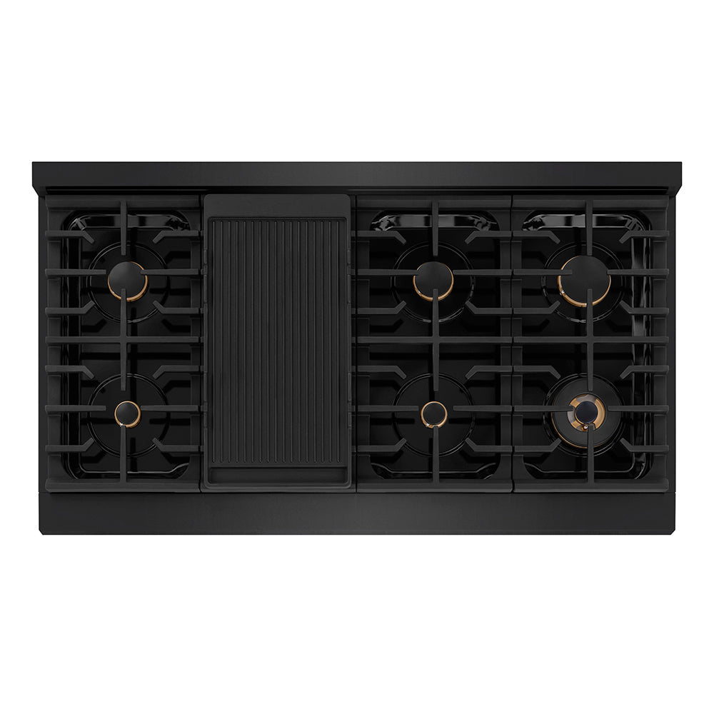 ZLINE Autograph Edition Paramount 48-inch range in black stainless steel and champagne bronze accents SGRBZ-48-KCB, from above