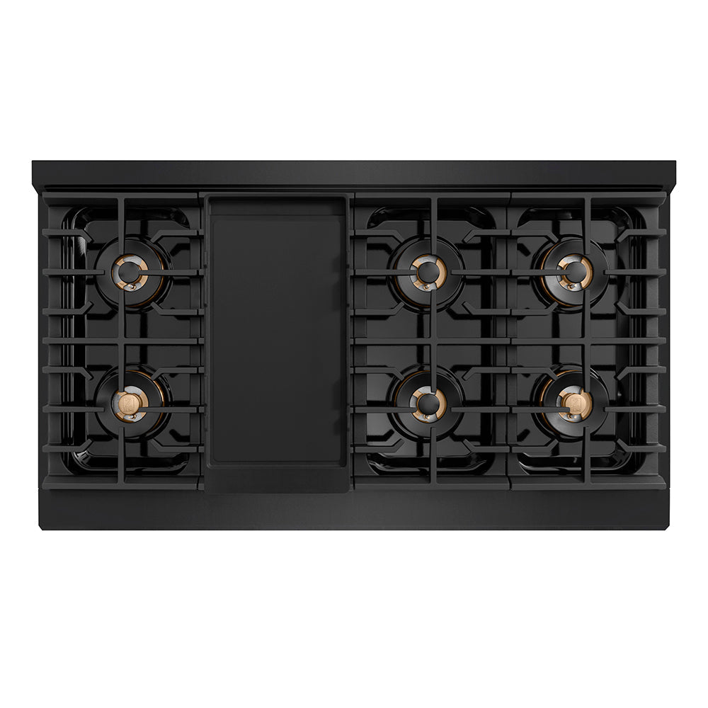 ZLINE Autograph Edition Paramount 48-inch range in black stainless steel and champagne bronze accents PSGRBZ-48-KCB, from above