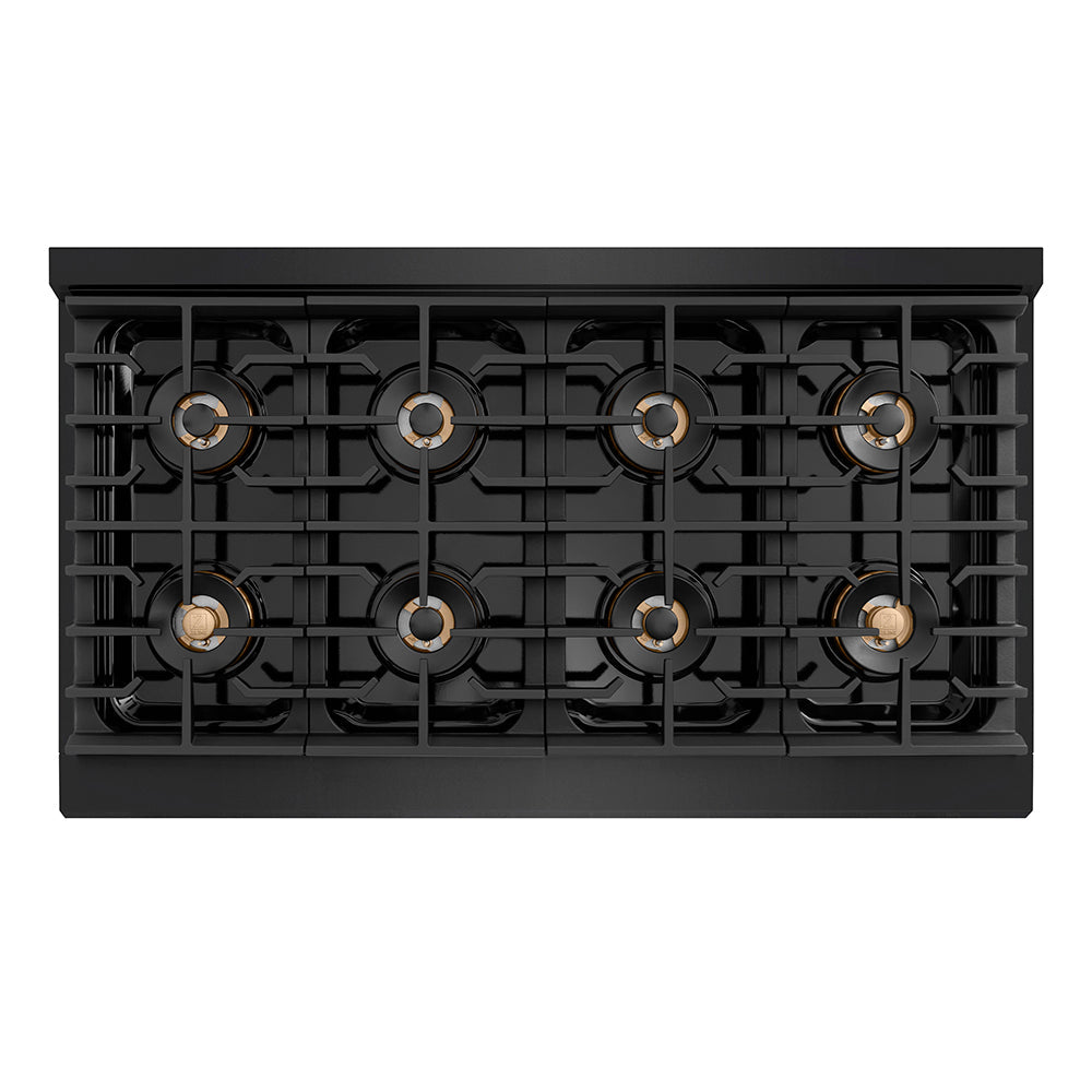 ZLINE Autograph Edition Paramount 48-inch range in black stainless steel and polished gold accents PSGRBZ-48-KG, from above