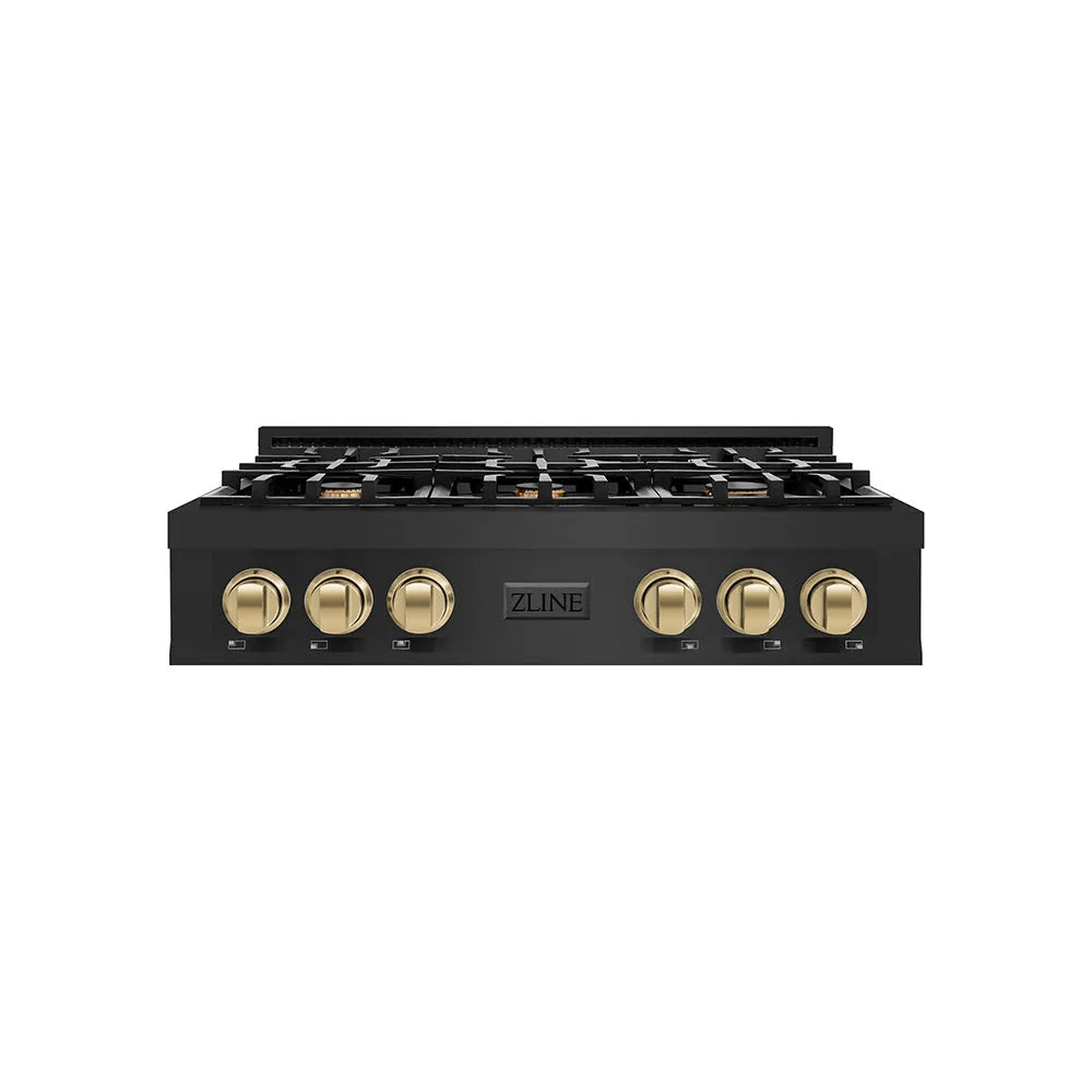 ZLINE Autograph Edition Classic 36-inch rangetop in black stainless steel and champagne bronze accents RTBZ-36-CB