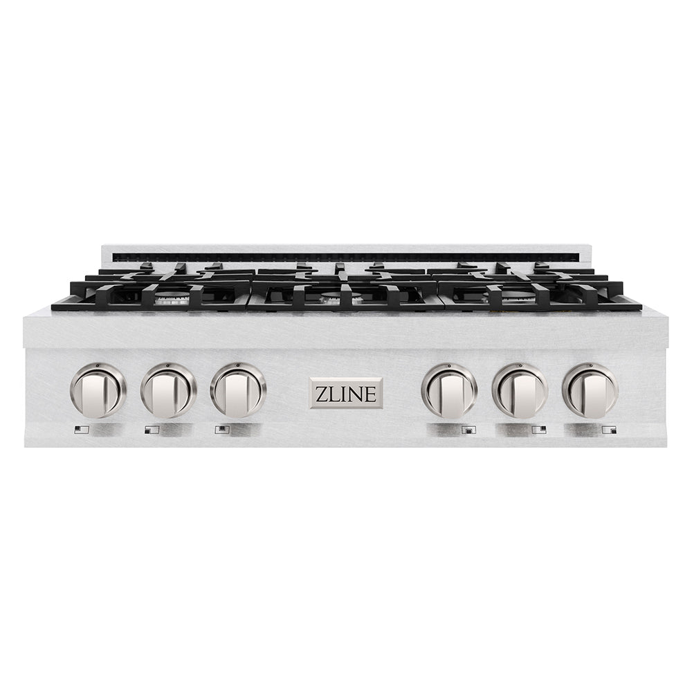 ZLINE Classic 36-inch rangetop in satin stainless steel RTS-36, front view