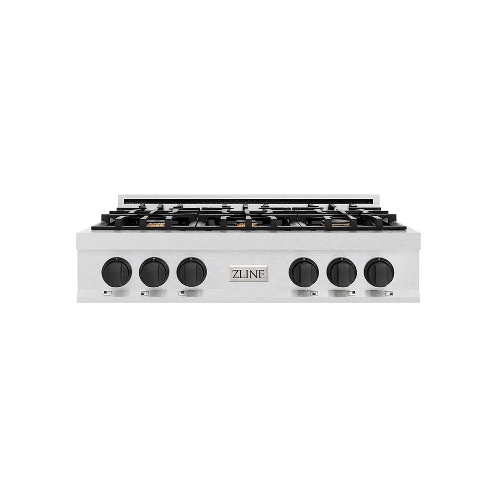 ZLINE Autograph Edition Classic 36-inch rangetop in satin stainless steel and matte black accents RTSZ-36-MB