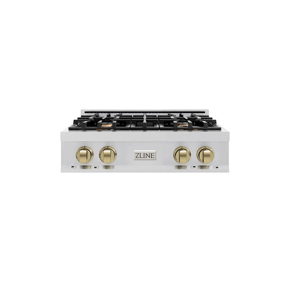 ZLINE Autograph Edition Classic 30-inch rangetop in stainless steel and champagne bronze accents RTZ-30-CB