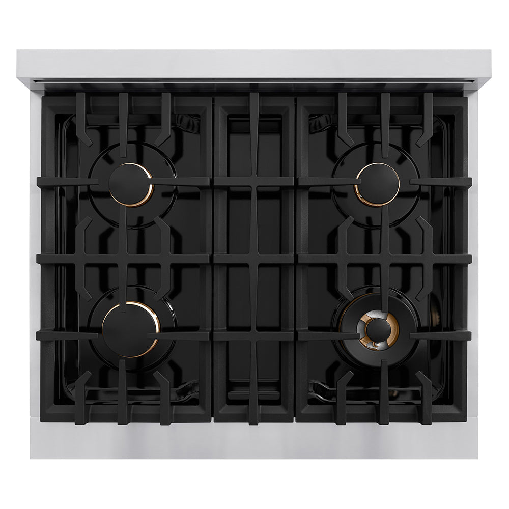 ZLINE Autograph Edition Classic 30-inch rangetop in stainless steel and champagne bronze accents RTZ-30-CB, from above