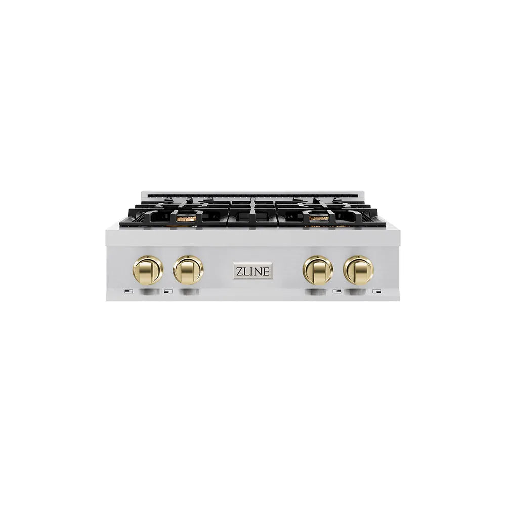 ZLINE Autograph Edition Classic 30-inch rangetop in stainless steel and polished gold accents RTZ-30-G