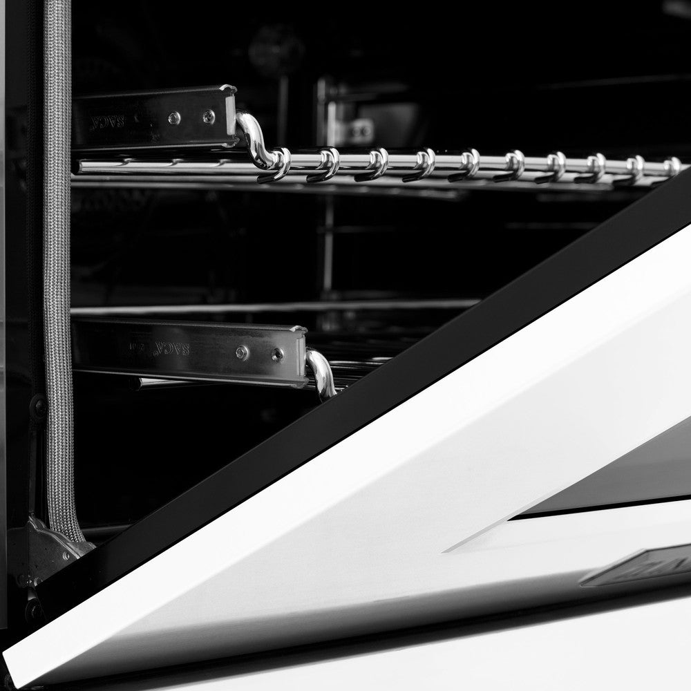 ZLINE Legacy 60-inch range in stainless steel with white matte door RA-WM-60, detail