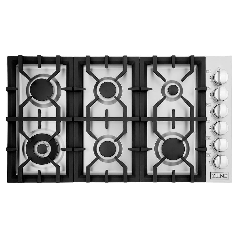 ZLINE 36-inch cooktop in stainless steel RC36, from above