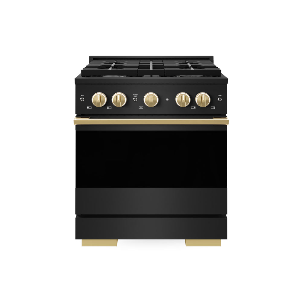 ZLINE Autograph Edition Marino 30-inch range in black stainless steel and polished gold accents MDRBZ-30-G