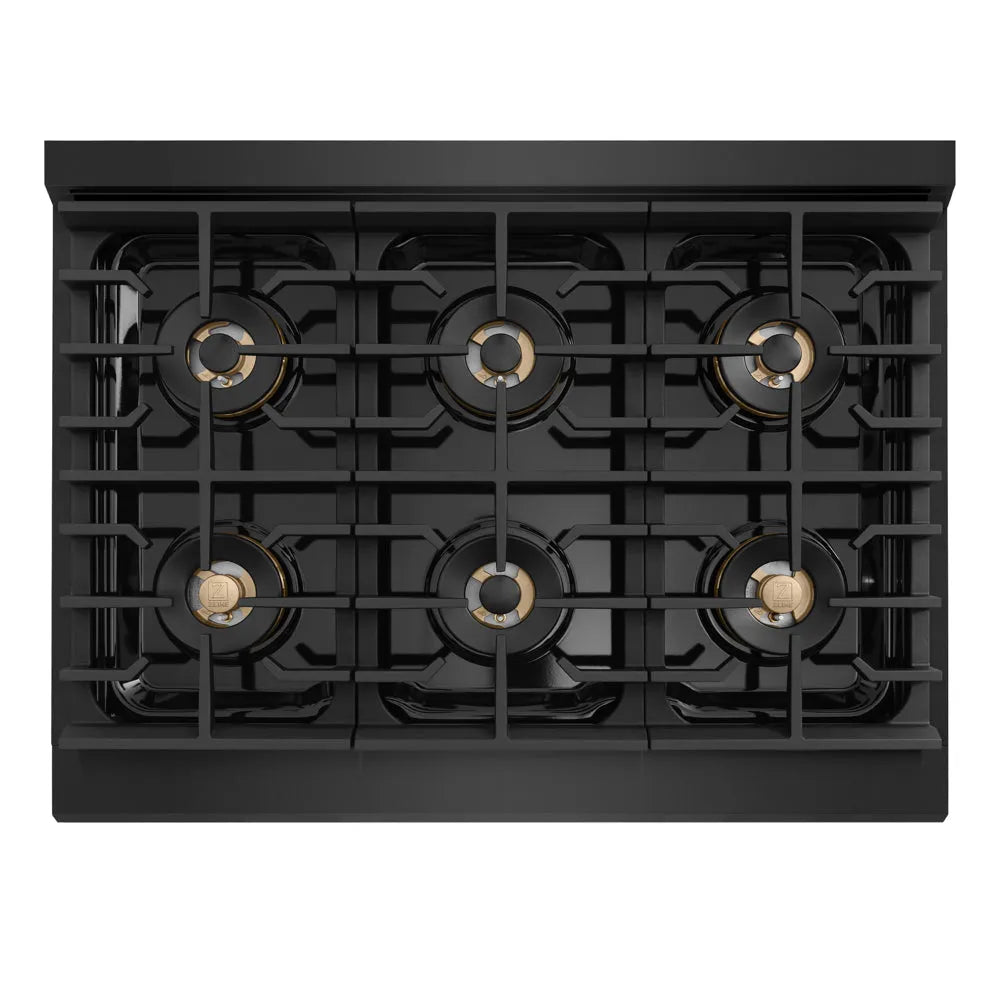 ZLINE Marino 36-inch range in black stainless steel PMDRB-36, from above