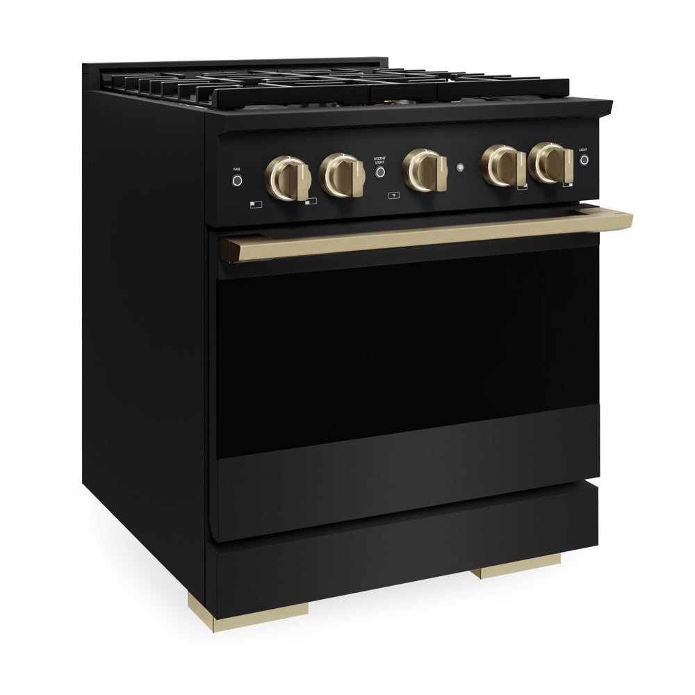 ZLINE Autograph Edition Marino 30-inch range in black stainless steel and champagne bronze accents PMDRBZ-30-CB, from above