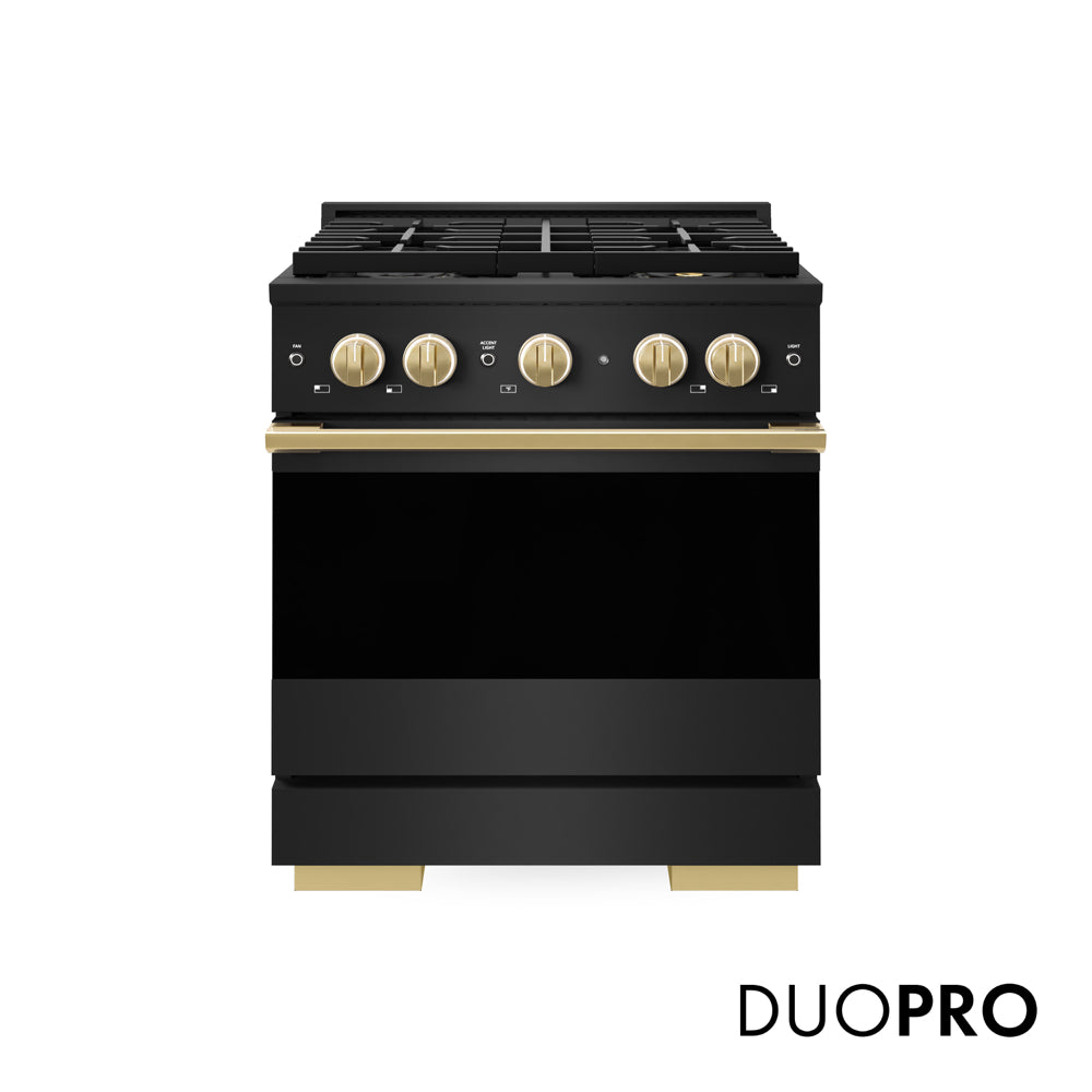 ZLINE Autograph Edition Marino 30-inch range in black stainless steel and polished gold accents PMDRBZ-30-G