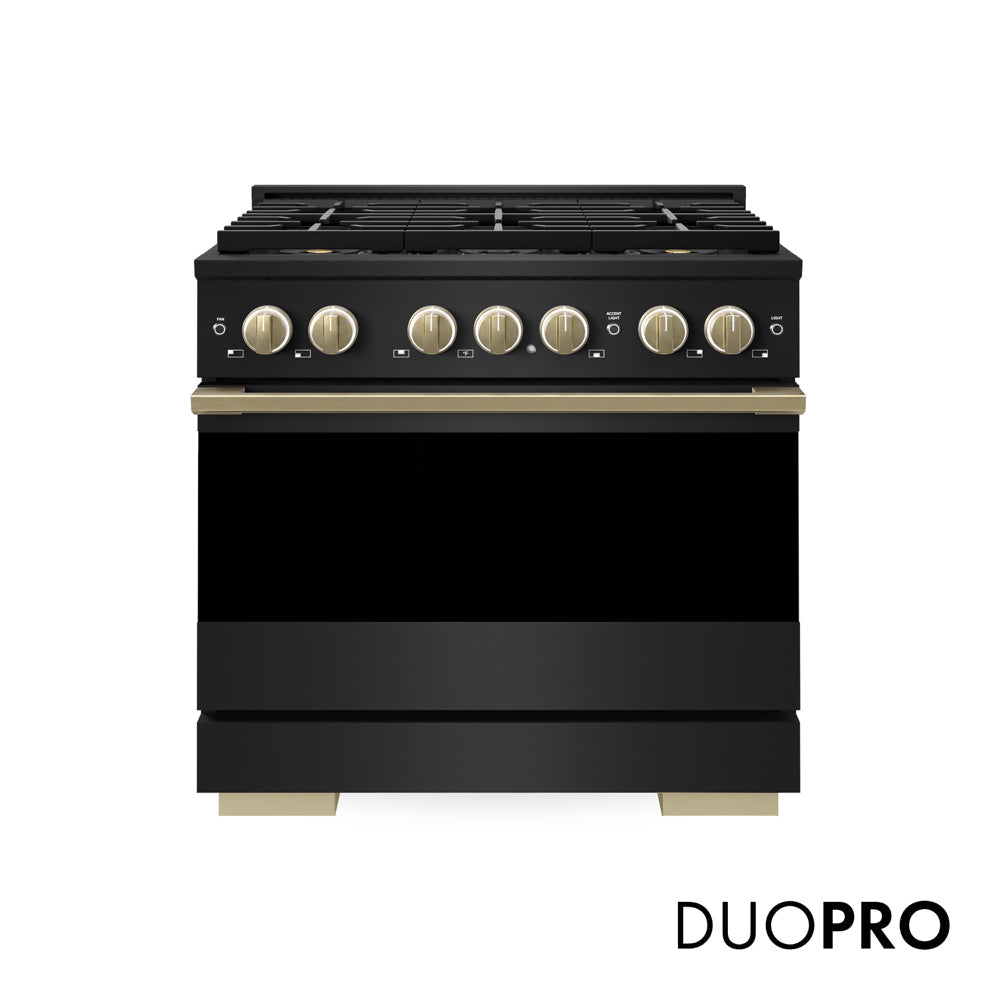 ZLINE Autograph Edition Marino 36-inch range in black stainless steel and champagne bronze accents PMDRBZ-36-CB