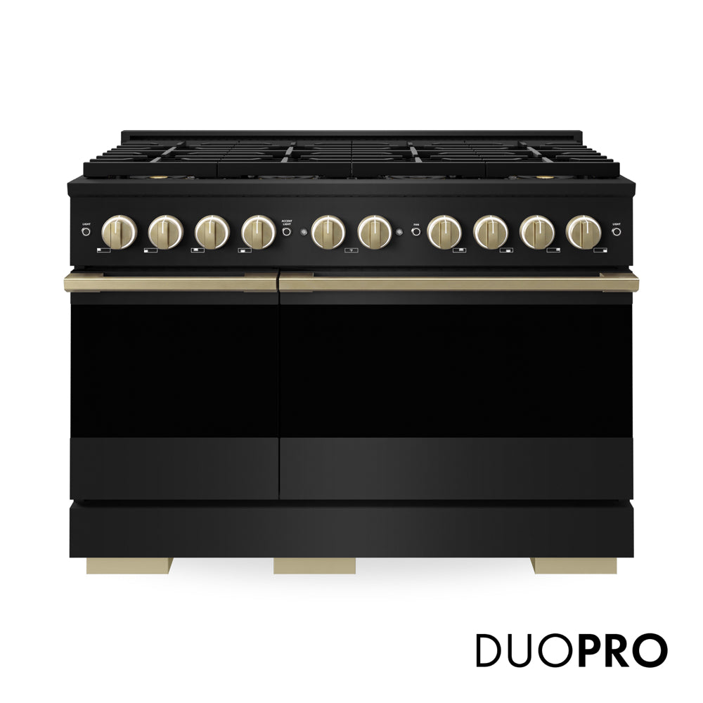 ZLINE Autograph Edition Marino 48-inch range in black stainless steel and champagne bronze accents PMDRBZ-48-CB