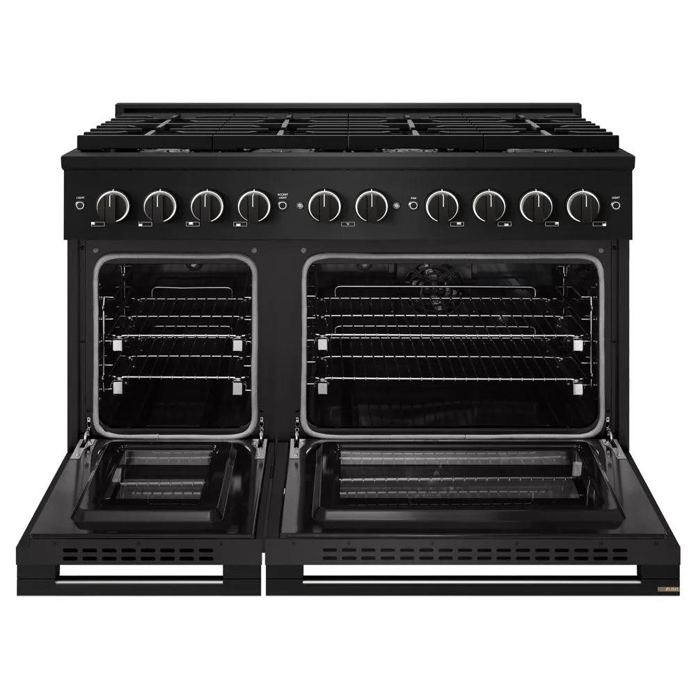 ZLINE Marino 48-inch range in black stainless steel MDRB-BR-48, front view