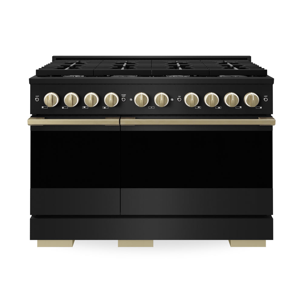 ZLINE Autograph Edition Marino 48-inch range in black stainless steel and champagne bronze accents MGRBZ-48-CB
