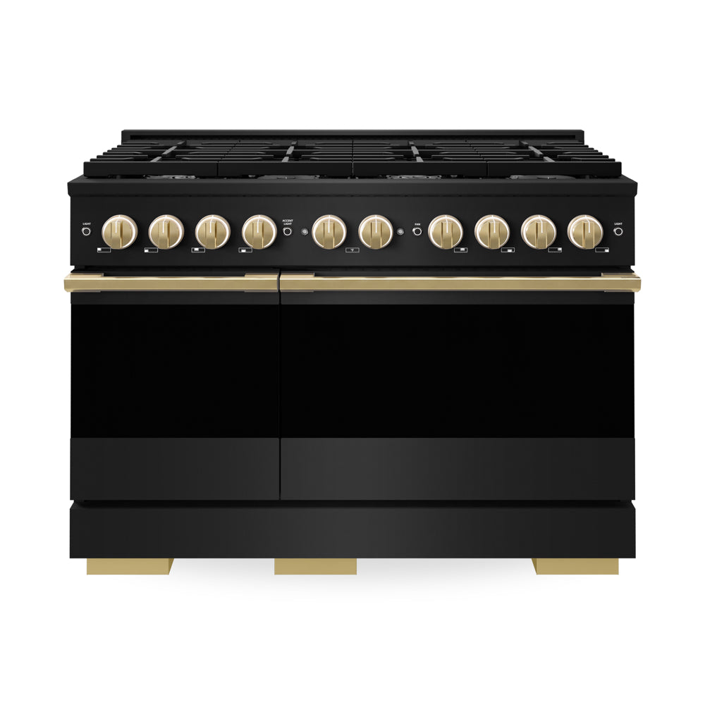 ZLINE Autograph Edition Marino 48-inch range in black stainless steel and polished gold accents MGRBZ-48-G