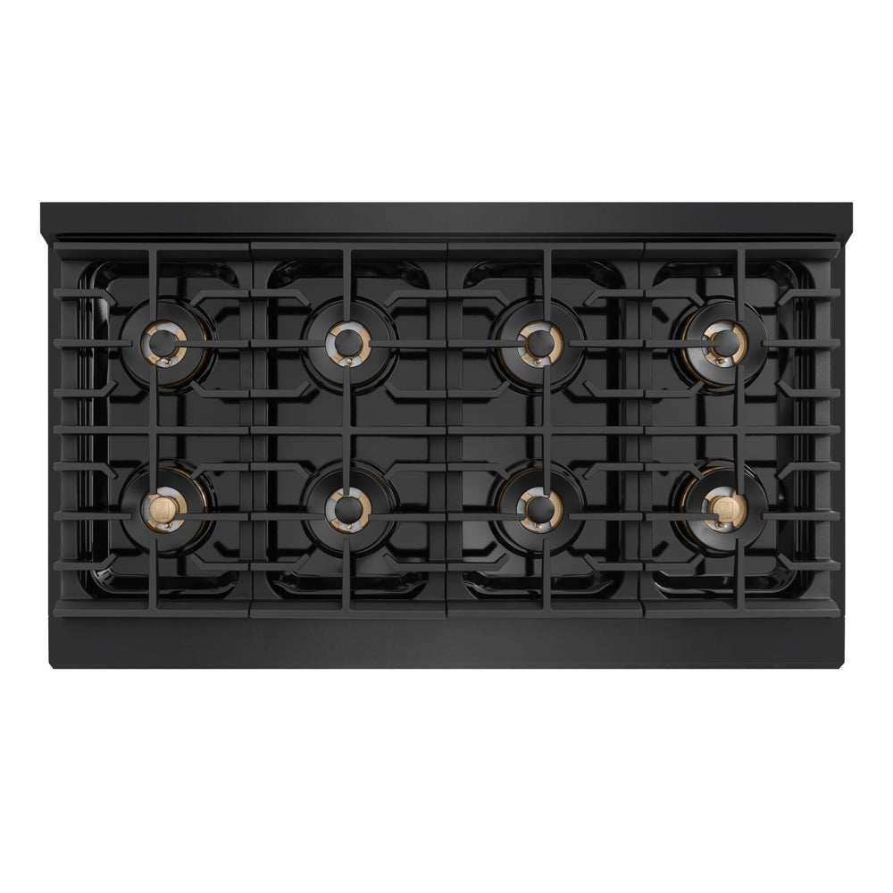 ZLINE Marino 48-inch range in black stainless steel PMGRB-48, from above