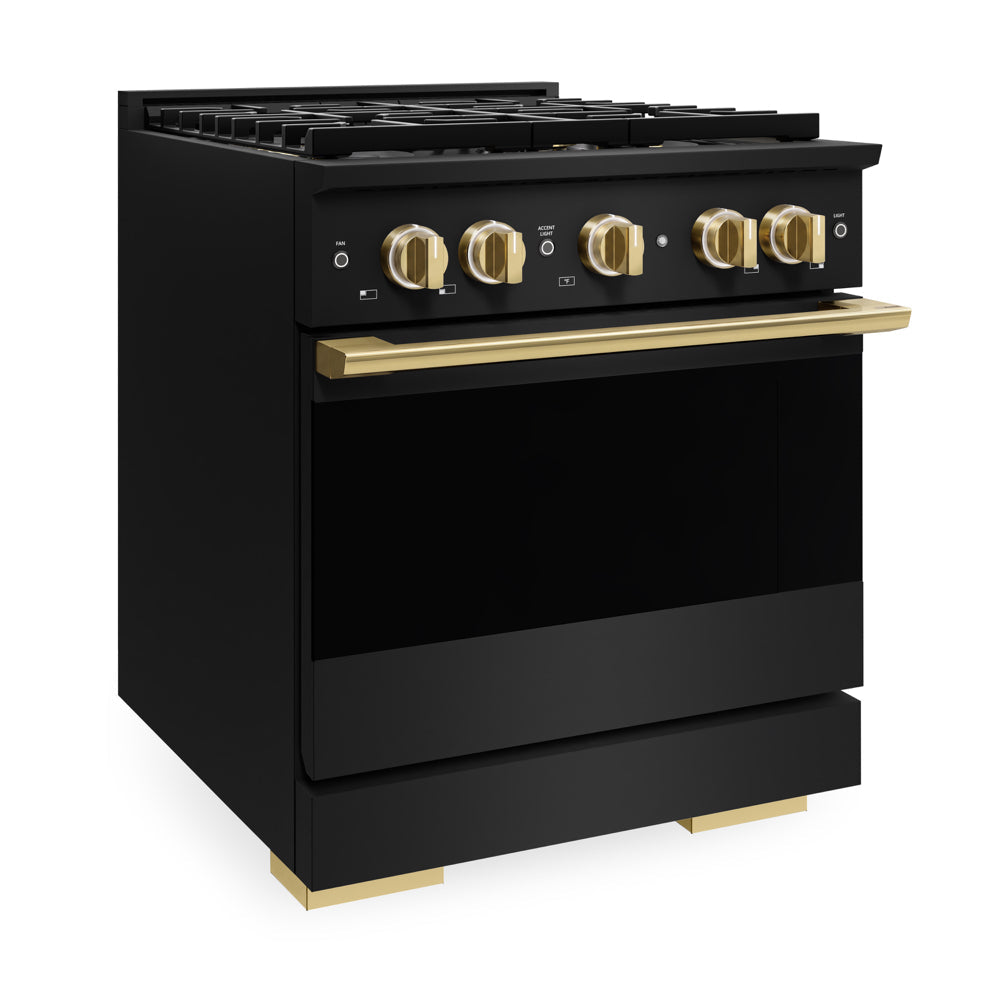ZLINE Autograph Edition Marino 30-inch range in black stainless steel and polished gold accents PMGRBZ-30-G, from above