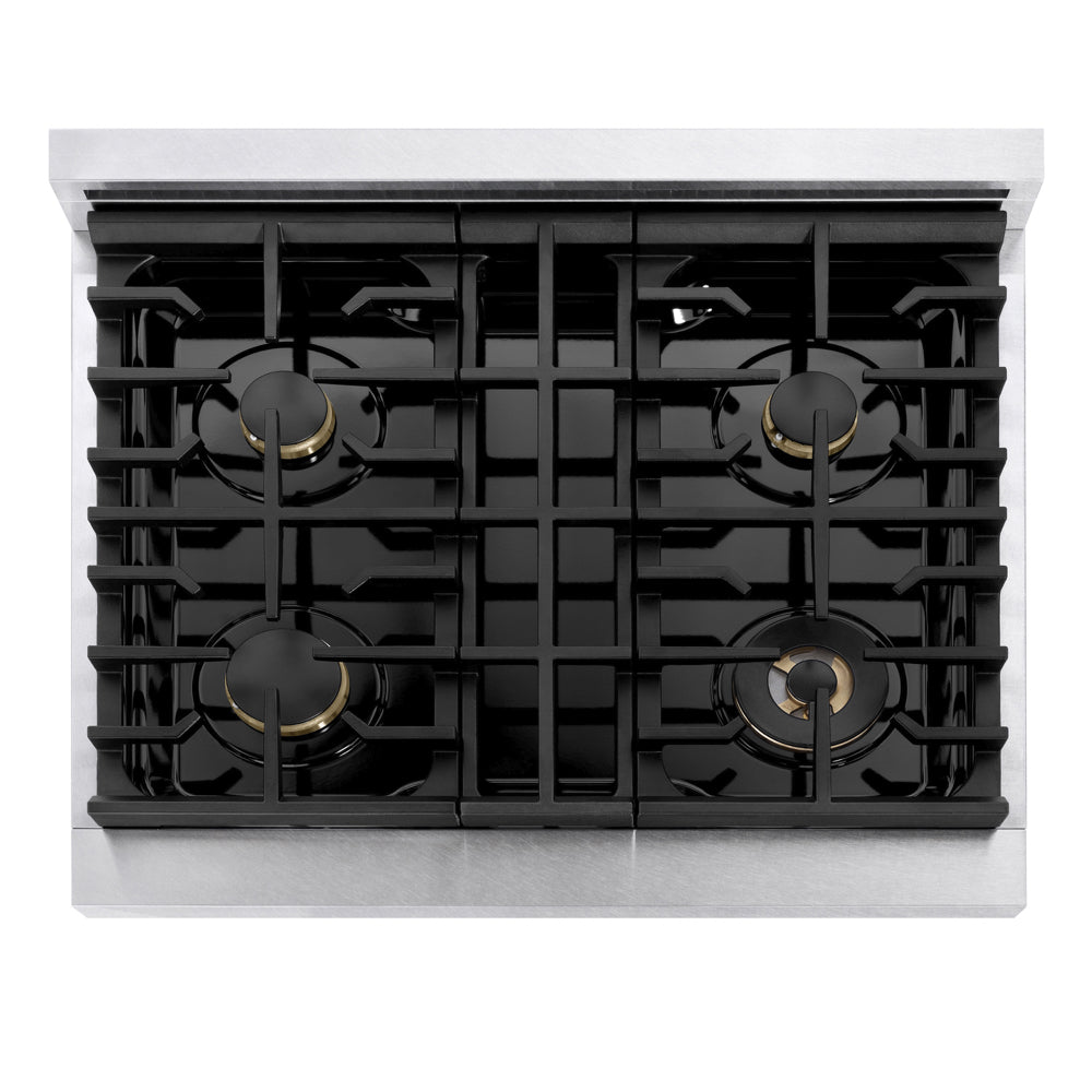 ZLINE Marino 30-inch range in satin stainless steel MDRS-BR-30, from above