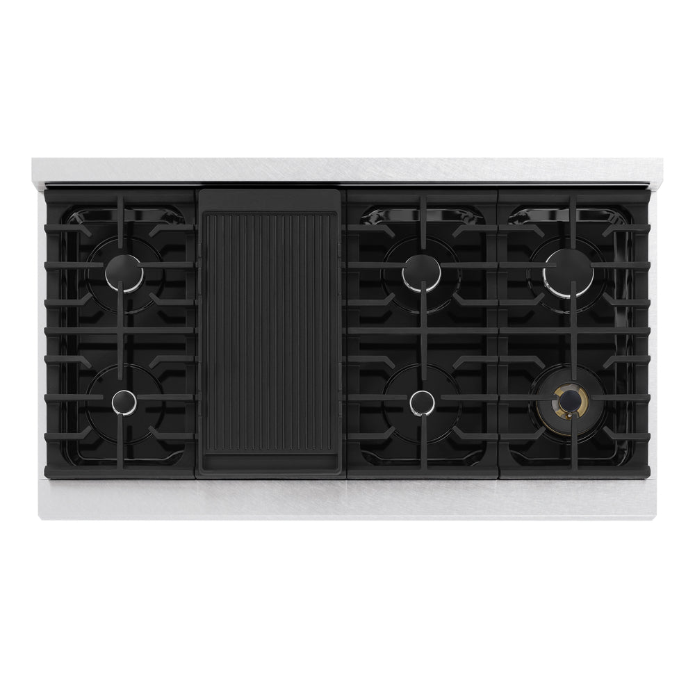 ZLINE Marino 48-inch range in satin stainless steel with white matte door MDRS-WM-48, from above