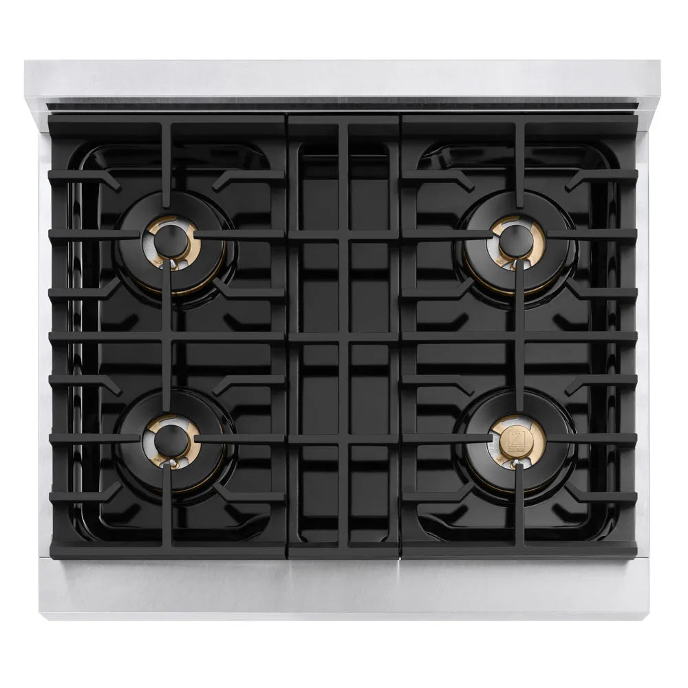 ZLINE Marino 30-inch range in satin stainless steel PMDRS-30, from above