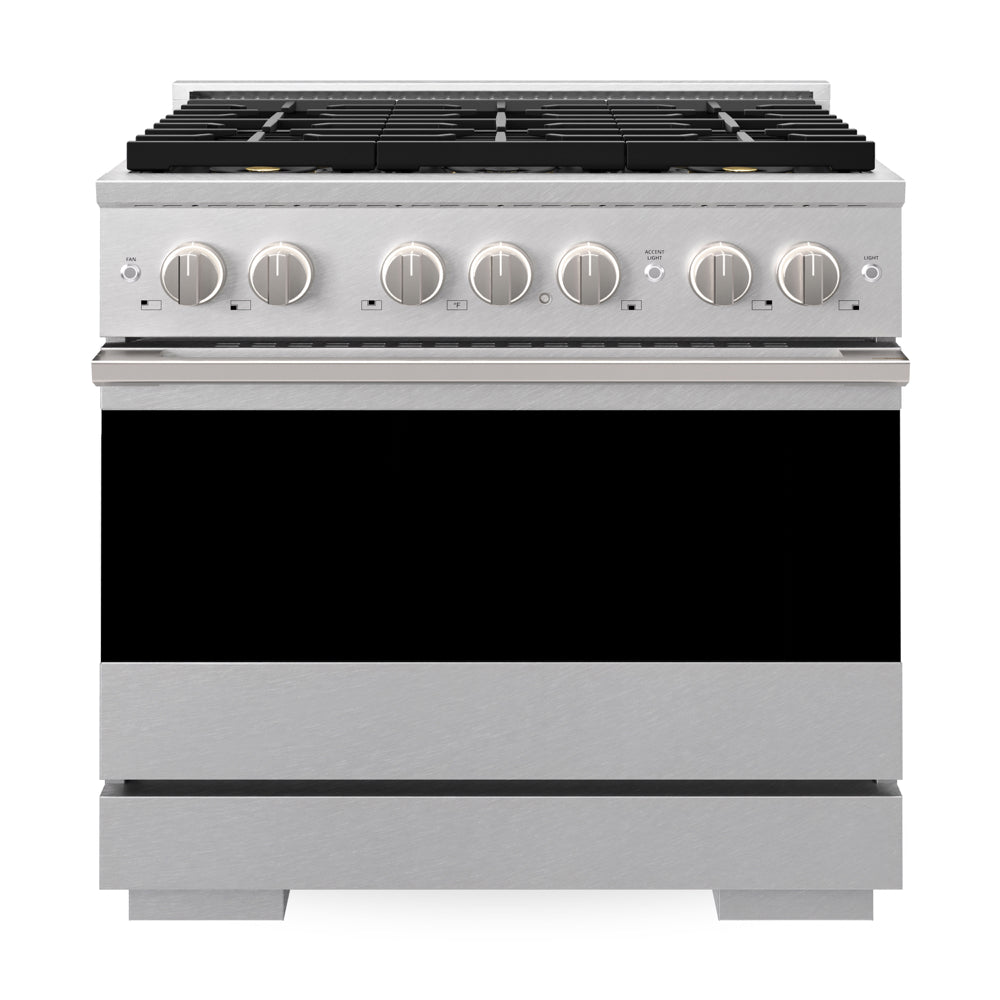 ZLINE Marino 36-inch range in satin stainless steel PMDRS-36, front view