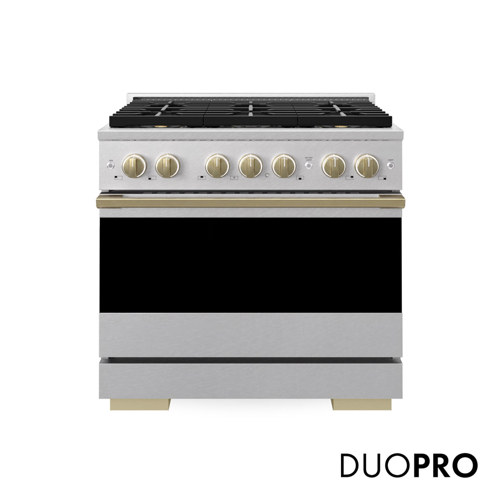 ZLINE Autograph Edition Marino 36-inch range in satin stainless steel and champagne bronze accents PMDRSZ-36-CB