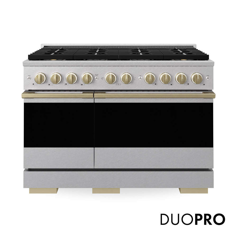 ZLINE Autograph Edition Marino 48-inch range in satin stainless steel and champagne bronze accents PMDRSZ-48-CB