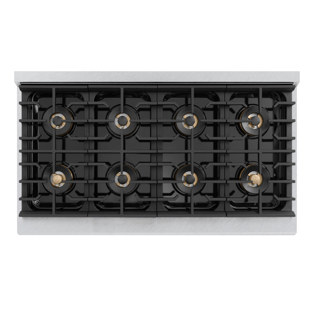 ZLINE Autograph Edition Marino 48-inch range in satin stainless steel and champagne bronze accents PMDRSZ-48-CB, from above