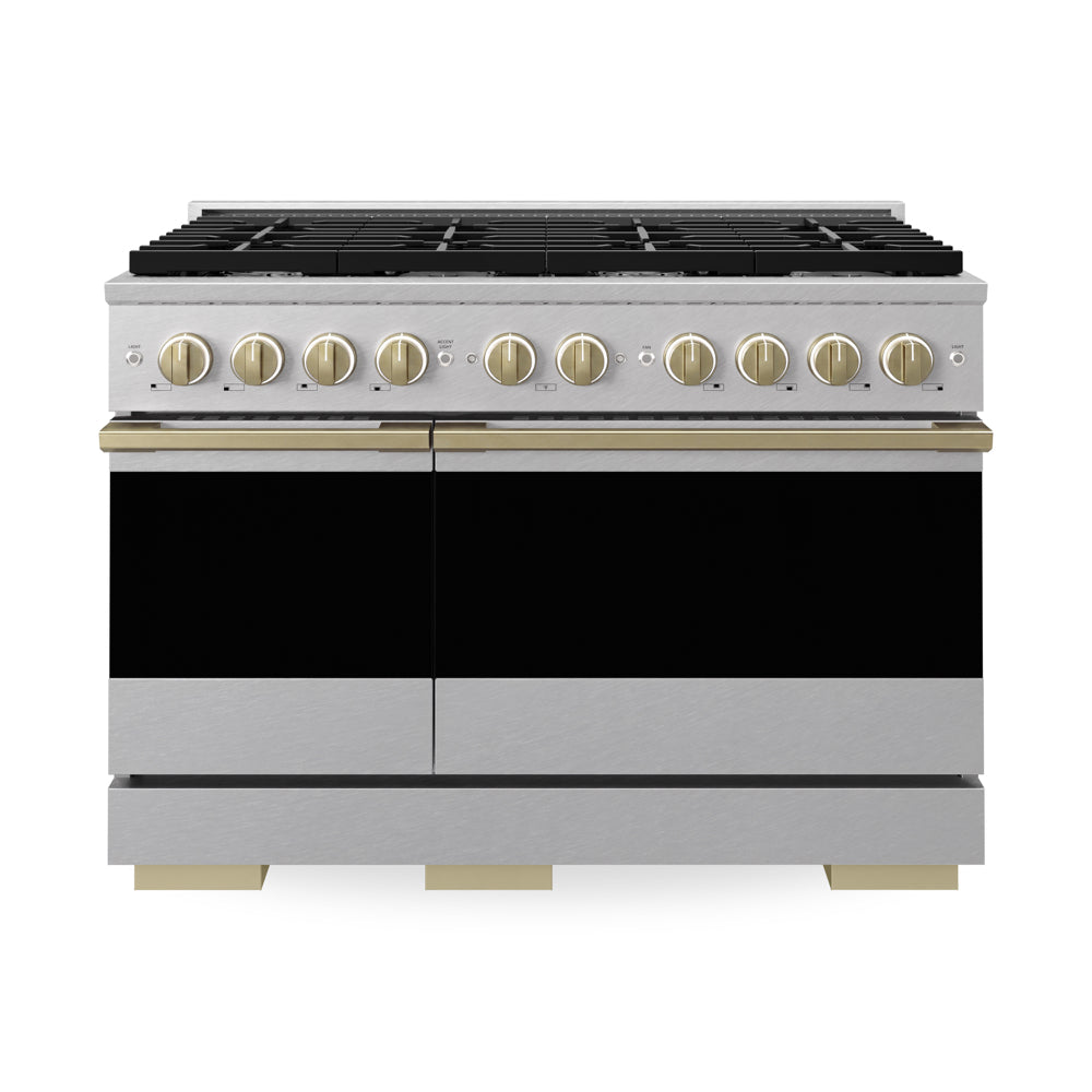 ZLINE Autograph Edition Marino 48-inch range in satin stainless steel and champagne bronze accents MDRSZ-48-CB