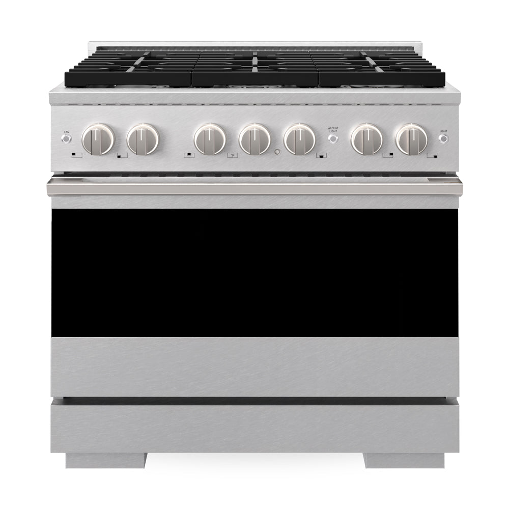 ZLINE Marino 36-inch range in satin stainless steel MGRS-BR-36, front view