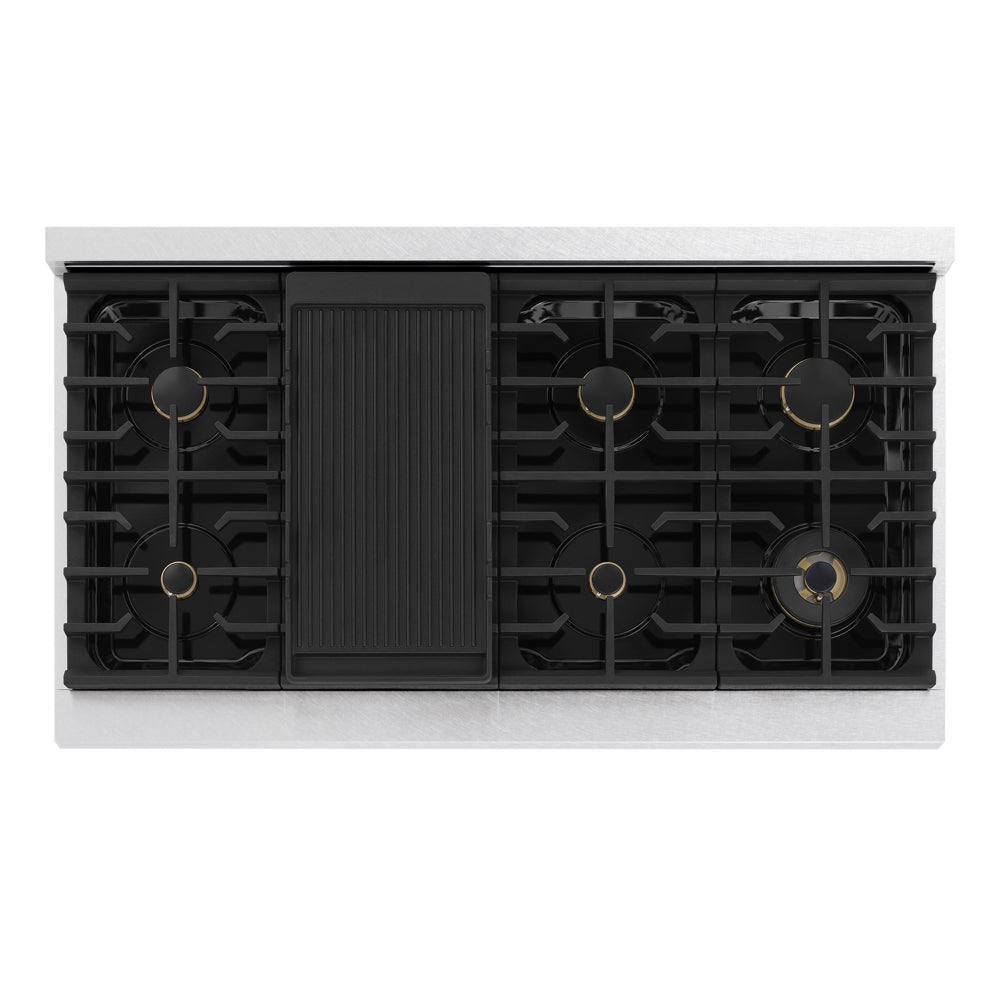 ZLINE Marino 48-inch range in satin stainless steel MGRS-BR-48, from above