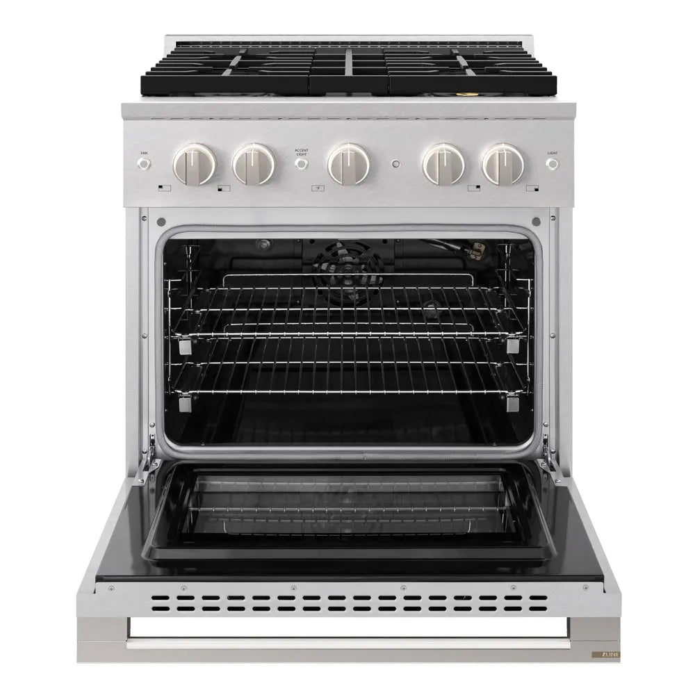 ZLINE Marino 30-inch range in satin stainless steel PMGRS-30, front view