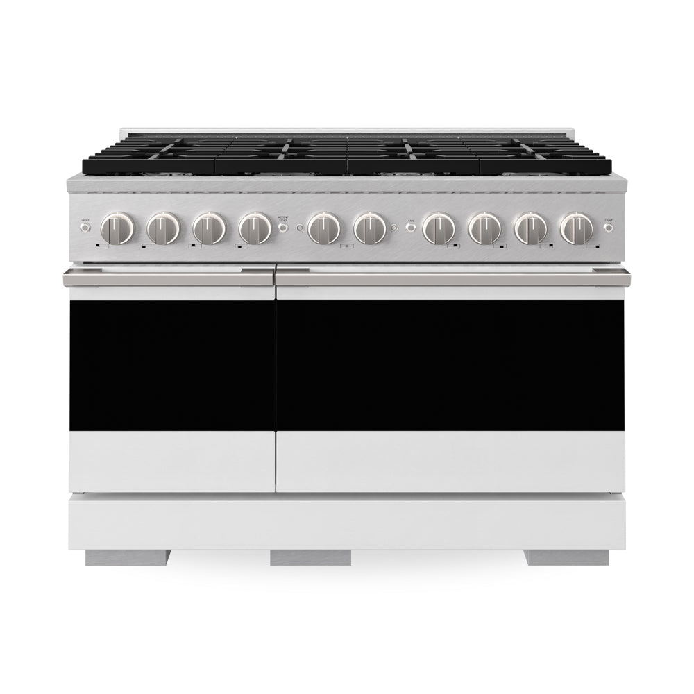 ZLINE Marino 48-inch range in satin stainless steel with white matte door MDRS-WM-48