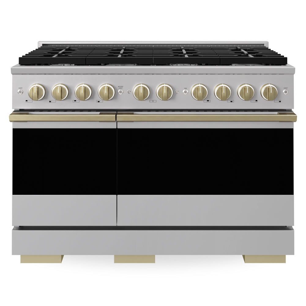 ZLINE Autograph Edition Marino 48-inch range in stainless steel and champagne bronze accents MDRZ-48-CB, front view