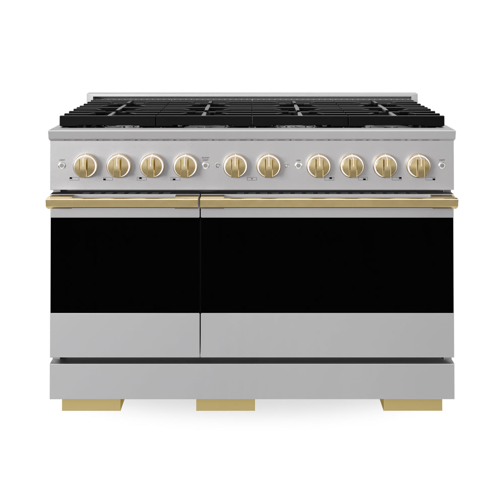 ZLINE Autograph Edition Marino 48-inch range in stainless steel and polished gold accents MDRZ-48-G