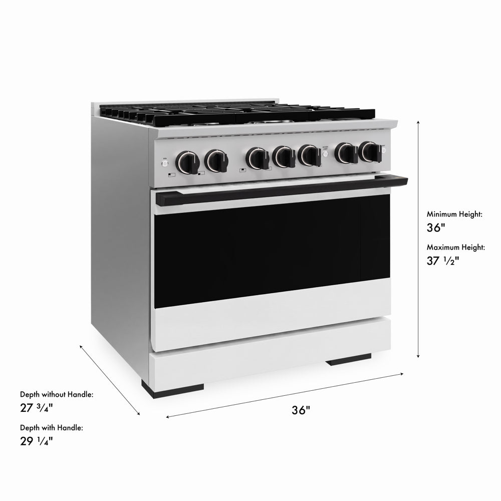 ZLINE Autograph Edition Marino 36-inch range in stainless steel with white matte door and matte black accents MDRZ-WM-36-MB, view 6