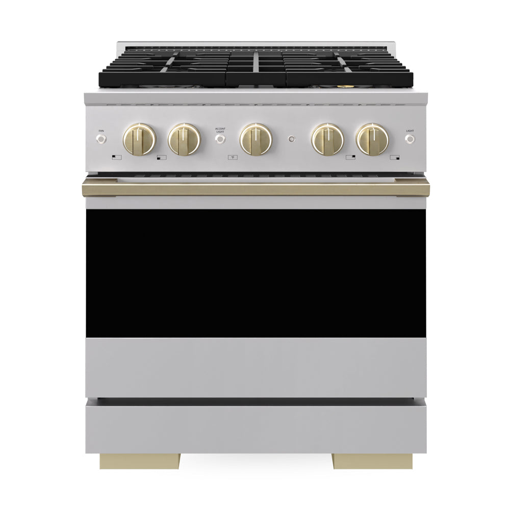 ZLINE Autograph Edition Marino 30-inch range in stainless steel and champagne bronze accents PMDRZ-30-CB, front view