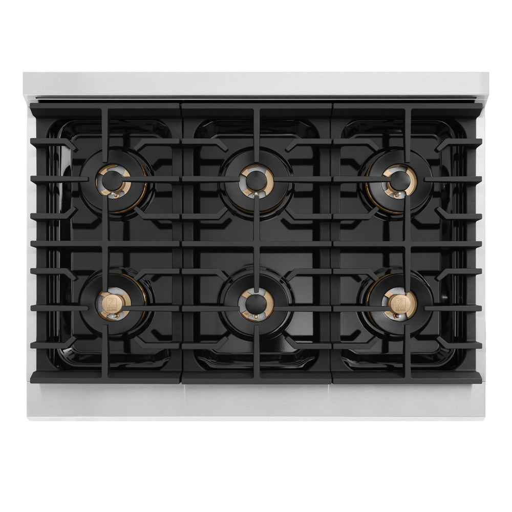 ZLINE Autograph Edition Marino 36-inch range in stainless steel and champagne bronze accents PMDRZ-36-CB, from above