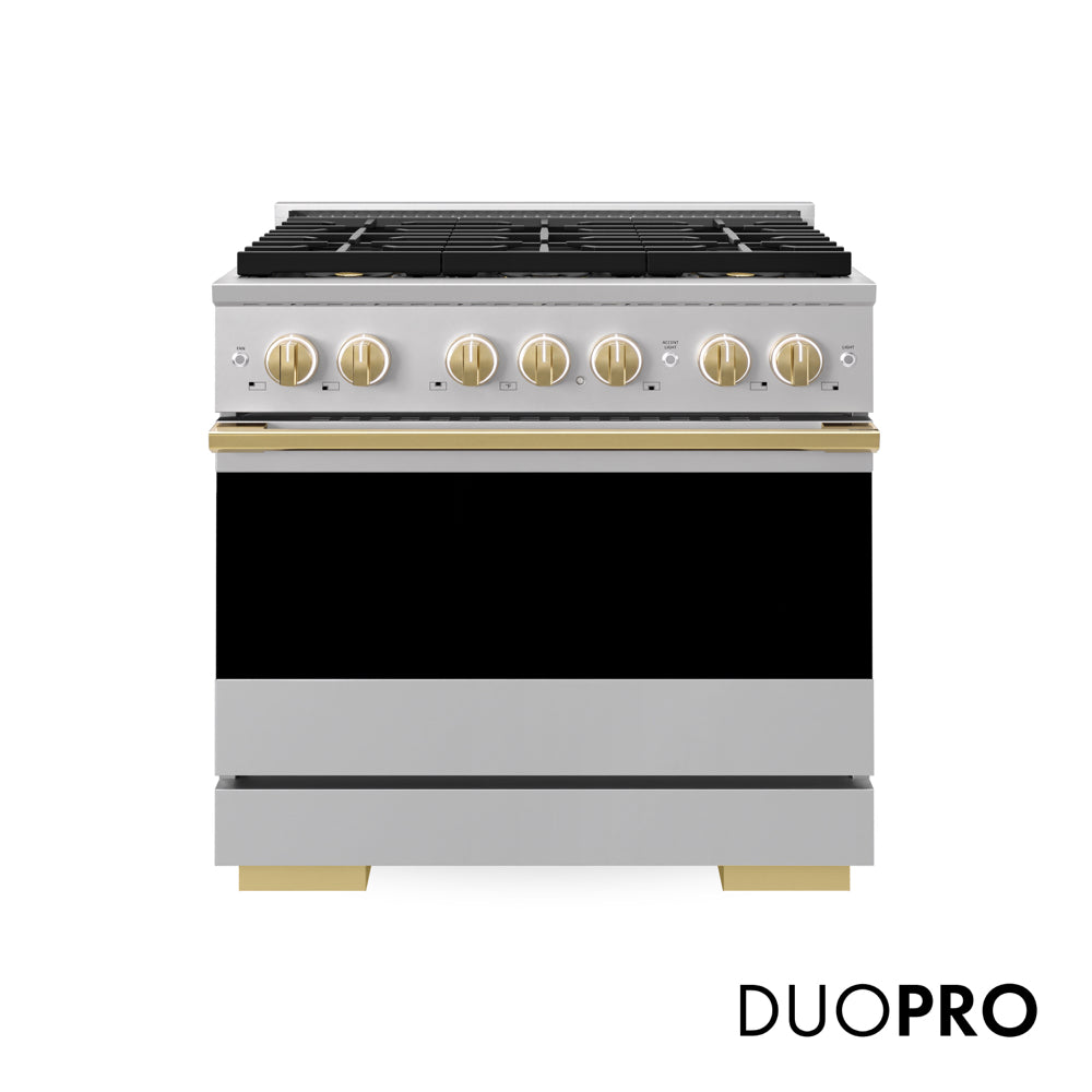 ZLINE Autograph Edition Marino 36-inch range in stainless steel and polished gold accents PMDRZ-36-G