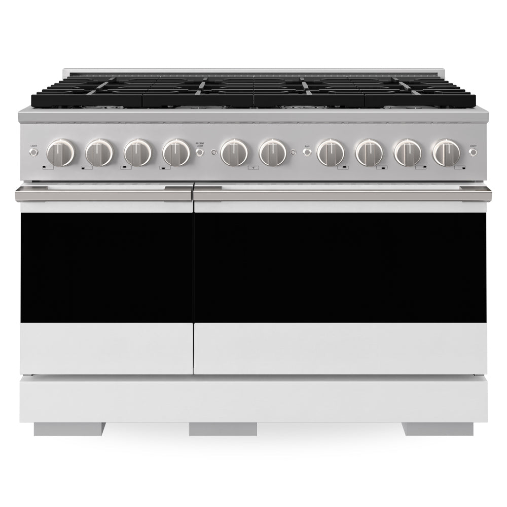 ZLINE Marino 48-inch range in stainless steel with white matte door MGR-WM-48, front view
