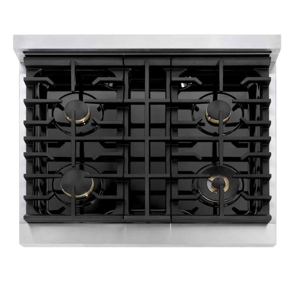 ZLINE Autograph Edition Marino 30-inch range in stainless steel and polished gold accents MGRZ-30-G, from above