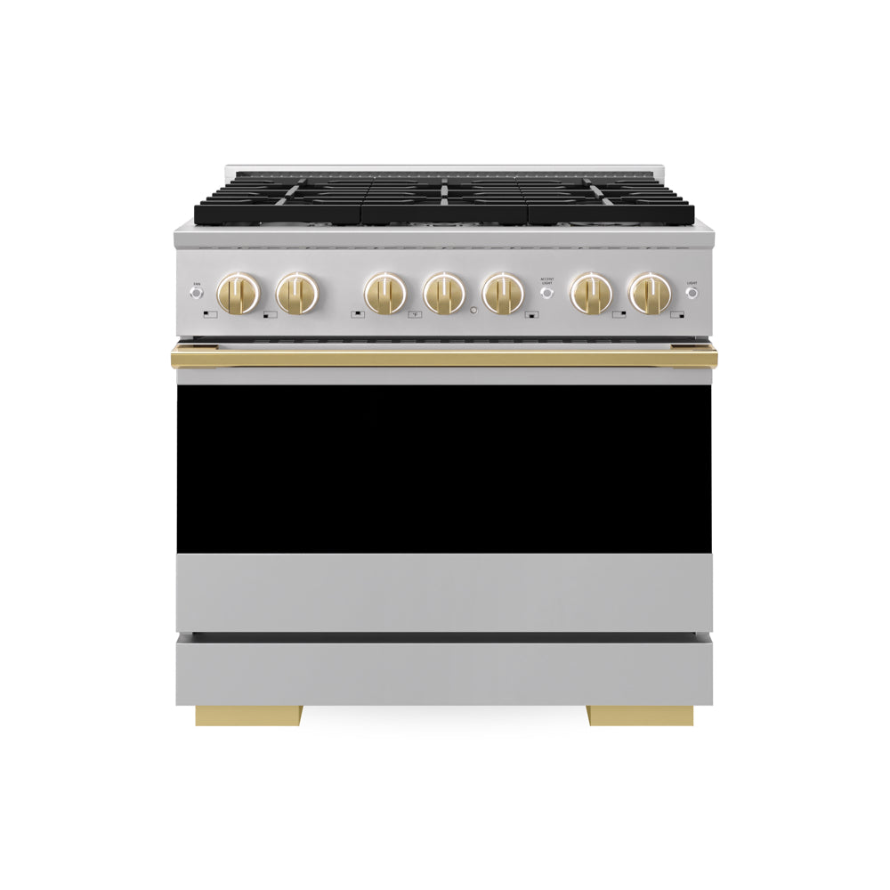 ZLINE Autograph Edition Marino 36-inch range in stainless steel and polished gold accents MGRZ-36-G