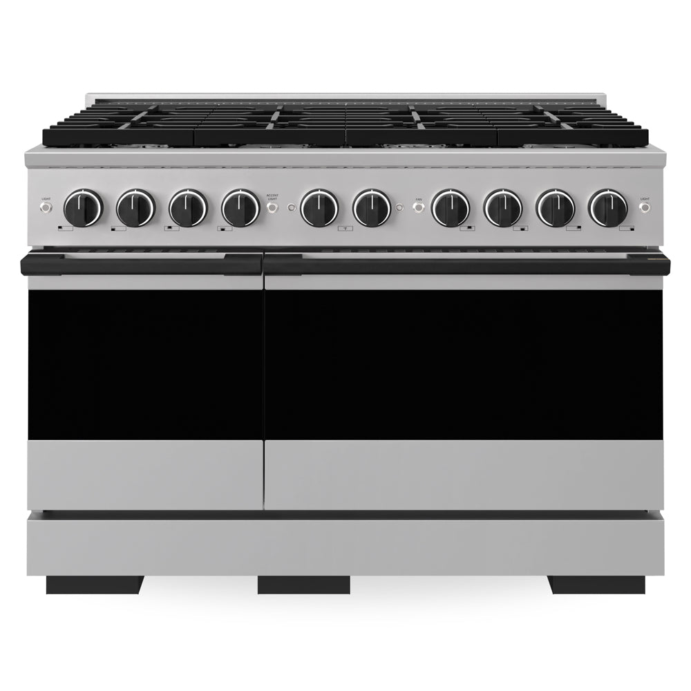 ZLINE Autograph Edition Marino 48-inch range in stainless steel and matte black accents MGRZ-48-MB, front view