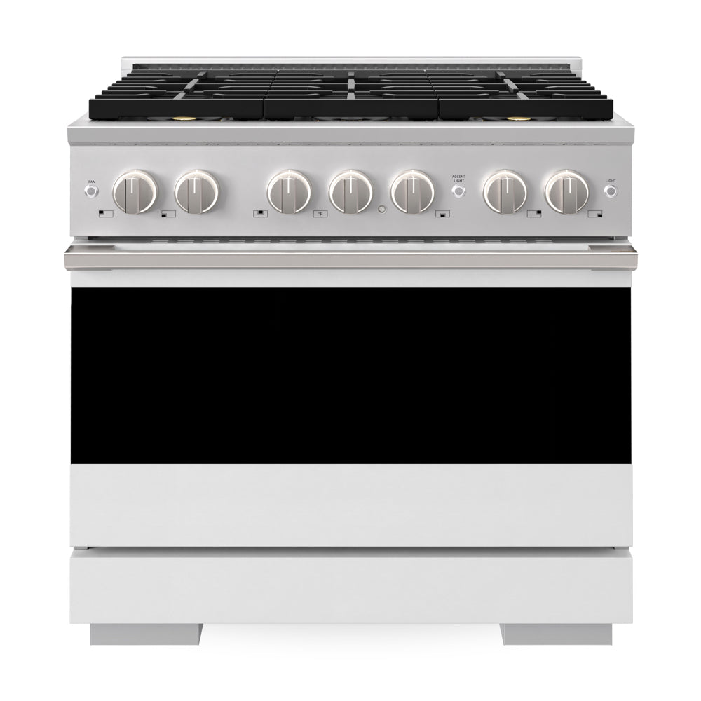 ZLINE Marino 36-inch range in white matte PMGR-WM-36, front view
