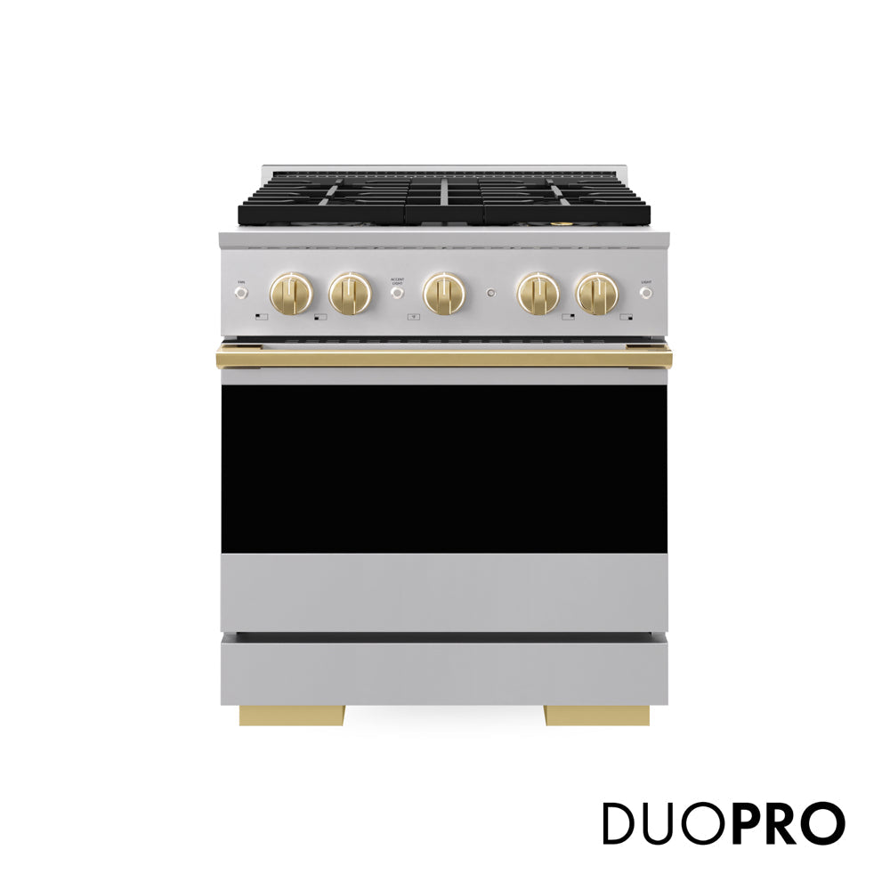 ZLINE Autograph Edition Marino 30-inch range in stainless steel and polished gold accents PMGRZ-30-G