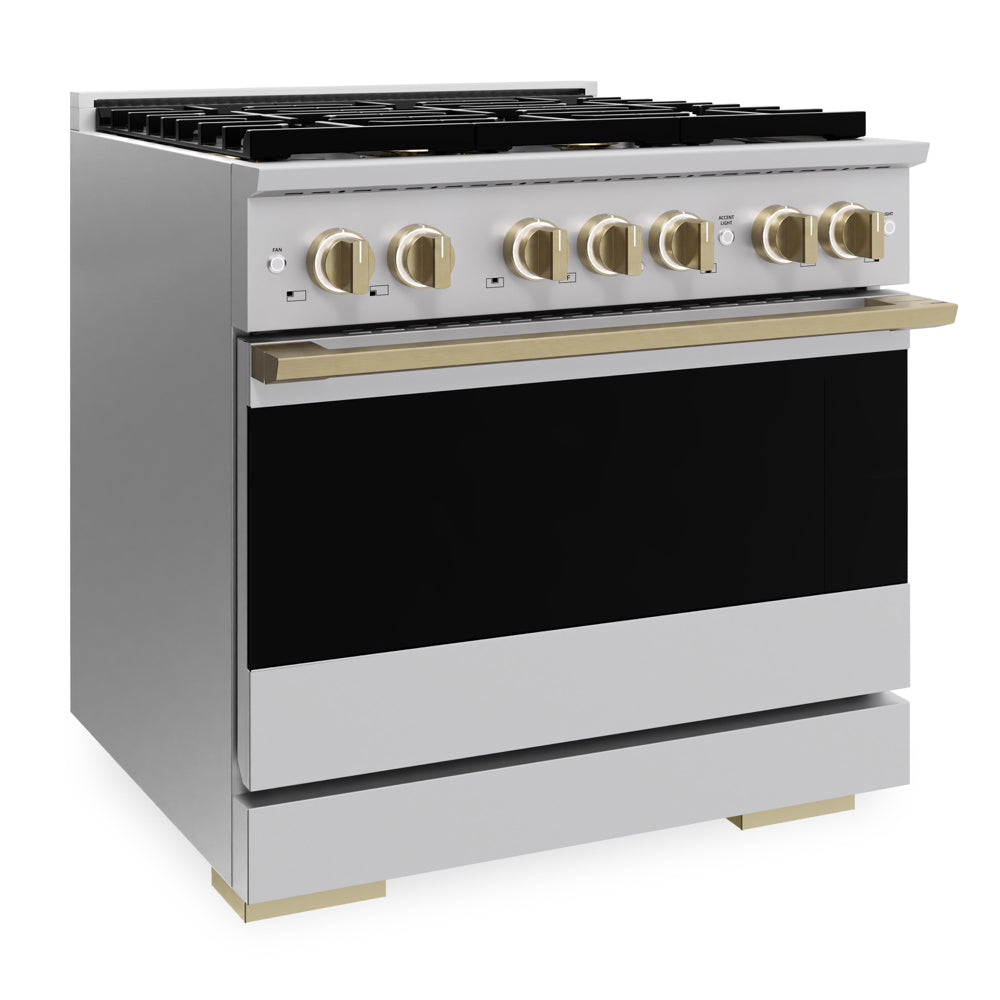 ZLINE Autograph Edition Marino 36-inch range in stainless steel and champagne bronze accents PMGRZ-36-CB, from above