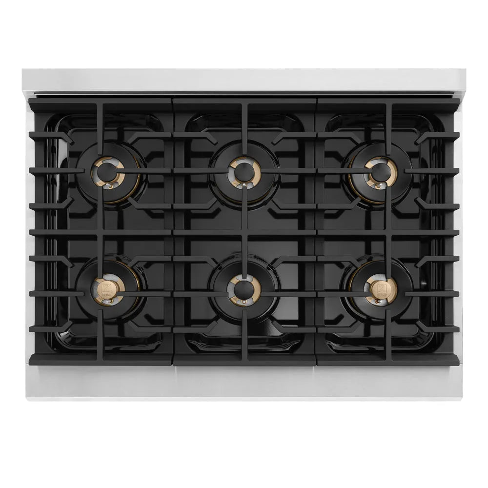 ZLINE Autograph Edition Marino 36-inch range in stainless steel and matte black accents PMGRZ-36-MB, from above