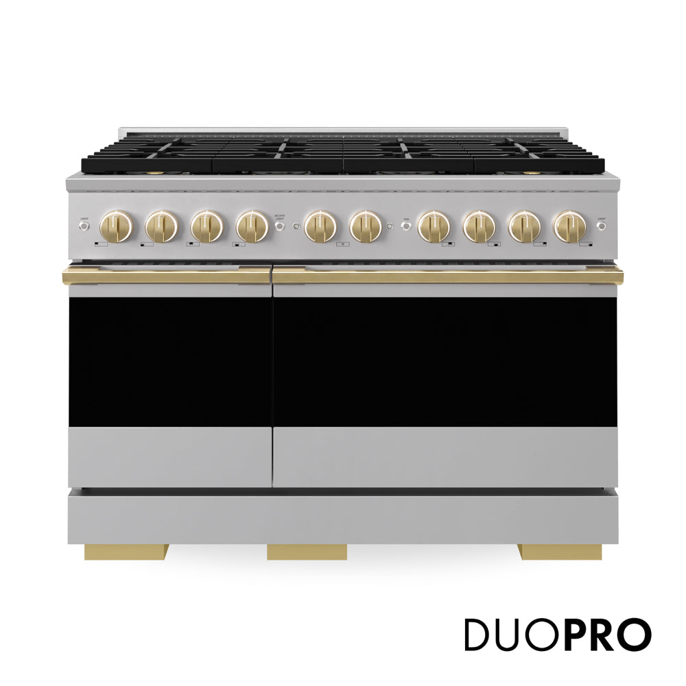 ZLINE Autograph Edition Marino 48-inch range in stainless steel and polished gold accents PMGRZ-48-G